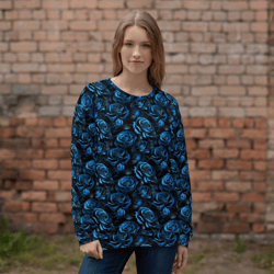 blue and black rose flowers seamless pattern unisex sweatshirt