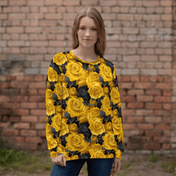 yellow and black rose flowers seamless pattern unisex sweatshirt