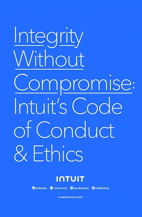 blue background with the words Intuit Code of Conduct & Ethics written on top of it