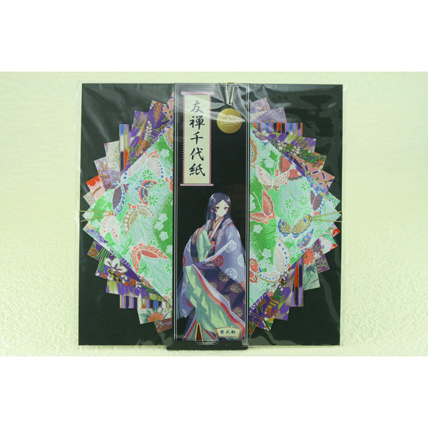 Yuzen Chiyogami Paper (Murasaki Shikibu, Fujiwara no Michinaga, Abe no Seimei, Sei Shonagon, Akiko) – Manga-Style Designs – 22×22cm - Kurumira Shop