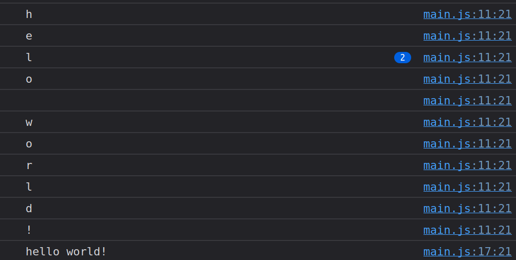 the console output showing "hello world!" in a single line