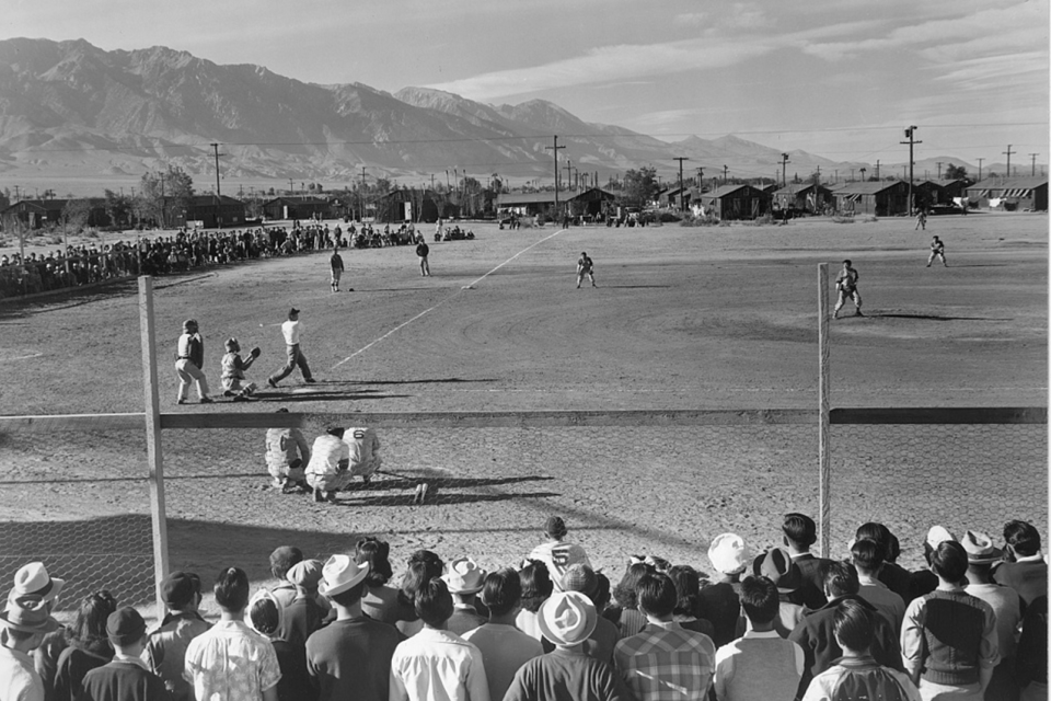 youth playing baseball at Manzanar