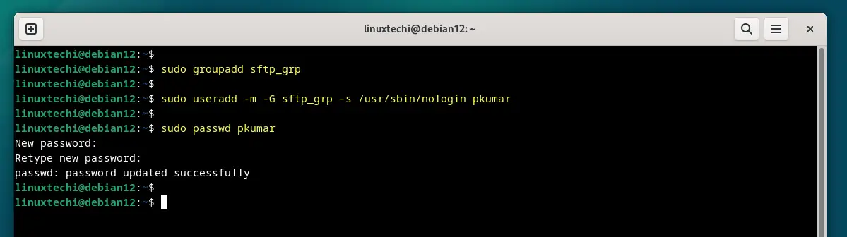 Create SFTP Group User Debian 12