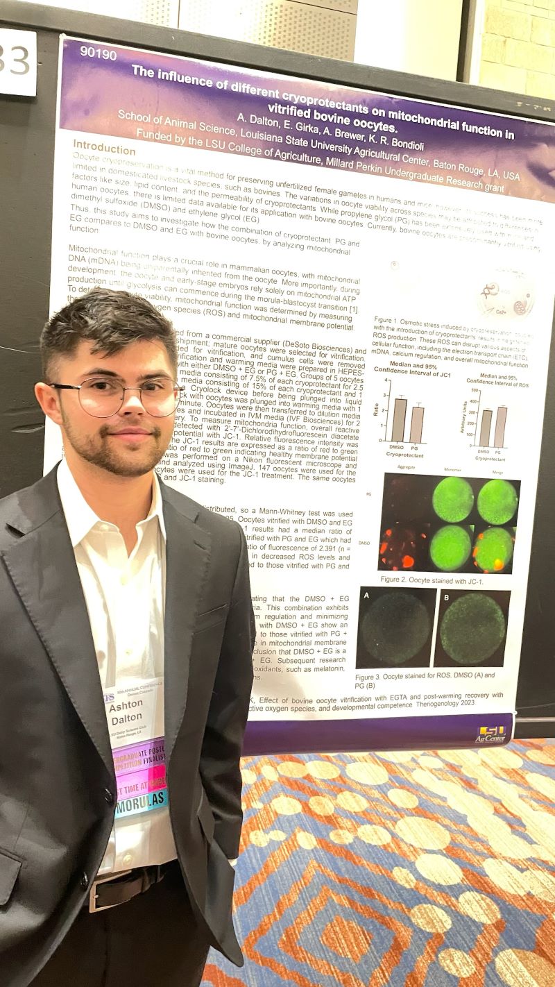 Ashton Dalton standing in front of his research presentation.