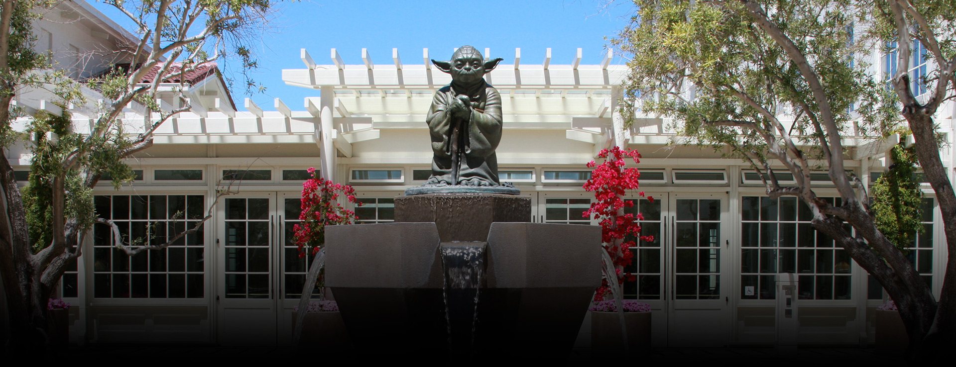 Yoda Fountain at Lucasfilm in the daytime