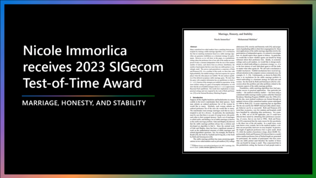 Nicole Immorlica and co-author receive 2023 SIGecom Test-of-Time Award