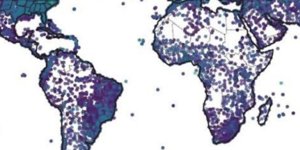 Global map depicting the location of GHCNh stations and their period of record.