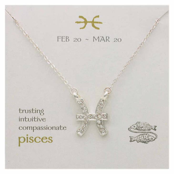 Silver Rhinestone Pisces Zodiac Necklace - Not Every Libra