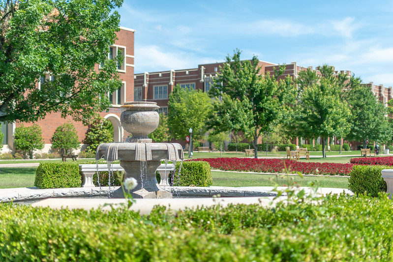 Water fountain shot of the south oval in the spring.