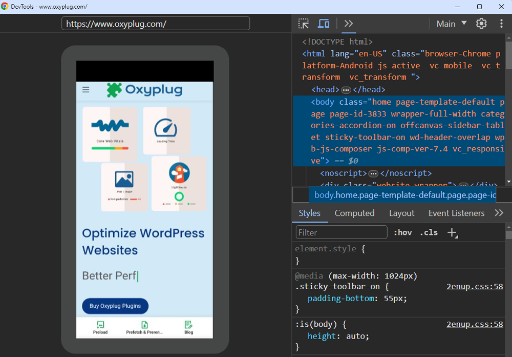 DevTools window showing a page in remote debugging on windows