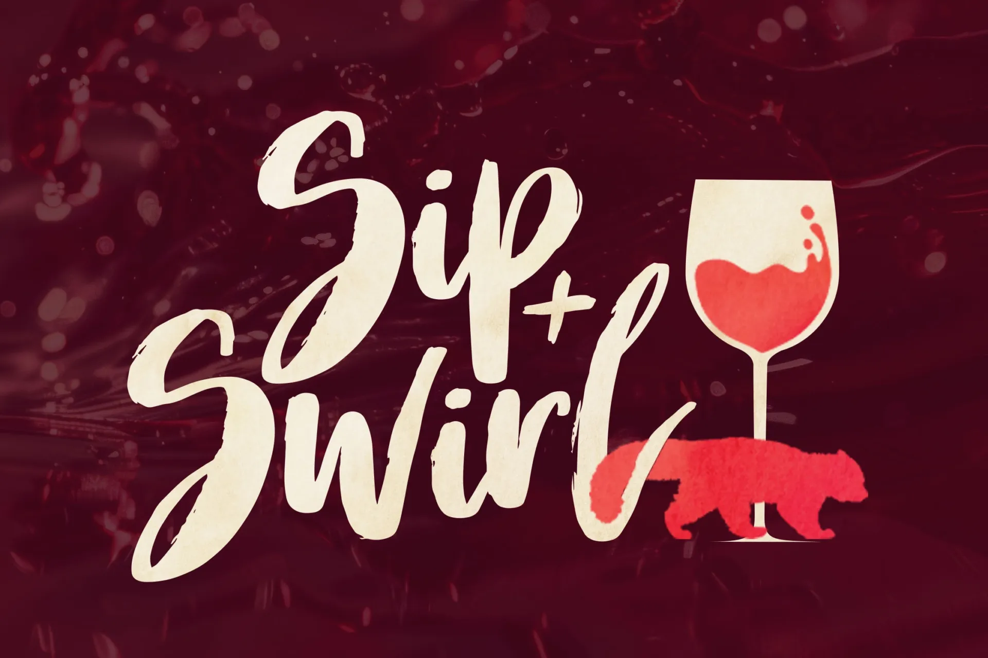 Sip and Swirl Logo on a red background.