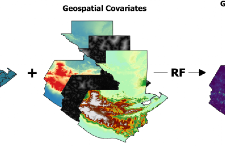 Schematic overview of the approach to generate gridded population estimates using the random forest (RF) model.