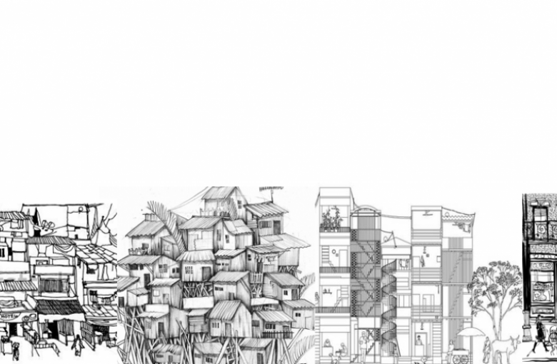 Figure 1. Feasibility of Social Distancing: Density is a symptom; underlying social disparities are the drivers. Sketch by Somya Bajaj.