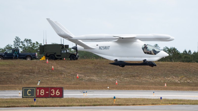 an electric aircraft flying