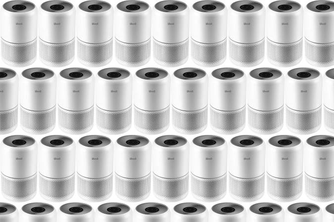 A Levoit Core 300 in a pattern on a plain background.