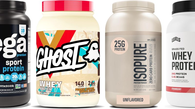 Protein powders in a line on sale for cyber monday