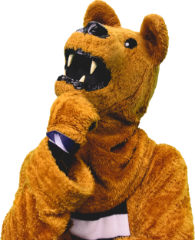 The nittany lion in a thoughtful pose as he considers his degree options