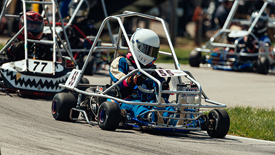 A go-kart racer in the Purdue Grand Prix.