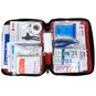 Deluxe Family First Aid Kit, Open, with Bandages, Tweezers, Gauze, Gloves, First Aid Guide, Cleaning Wipes, and More Inside the Case.