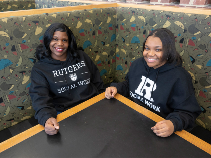 (l. to r.) Latonya Johnson (SSW '24), Rutgers Mental Health Specialist, and her daughter Laila Birchett (SSW '24) are graduating together this May