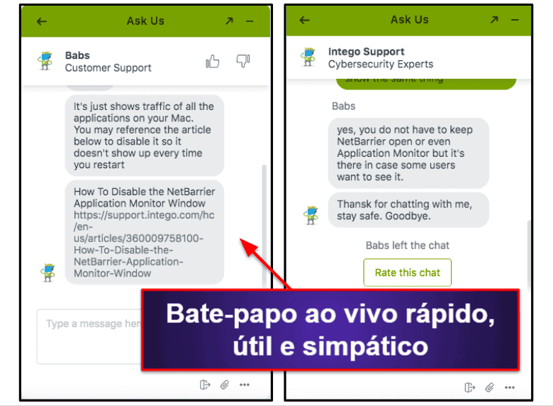 Suporte ao cliente do Intego