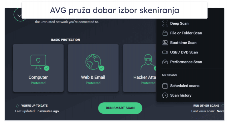 9. AVG AntiVirus Free — Pouzdan skener za zlonamerne softvere sa zaštitom fajlova