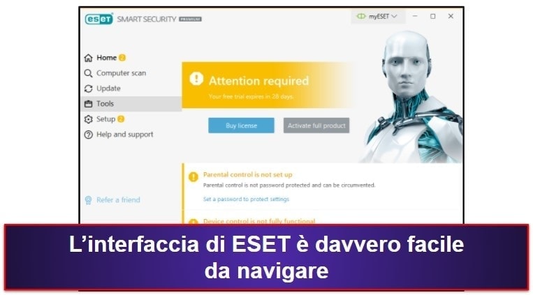 Facilità di utilizzo e impostazione di ESET