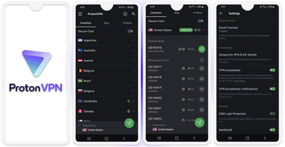 🥈 2. ProtonVPN – Uitstekende beveiligingsfuncties &amp; beste gratis abonnement voor Android