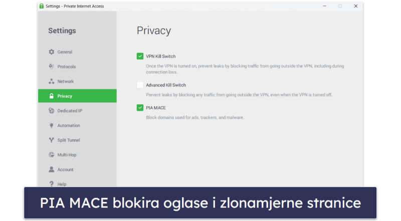 🥈2. Private Internet Access (PIA) – Fleksibilan, brz + vrlo svestran izvrstan za streaming i torrenting