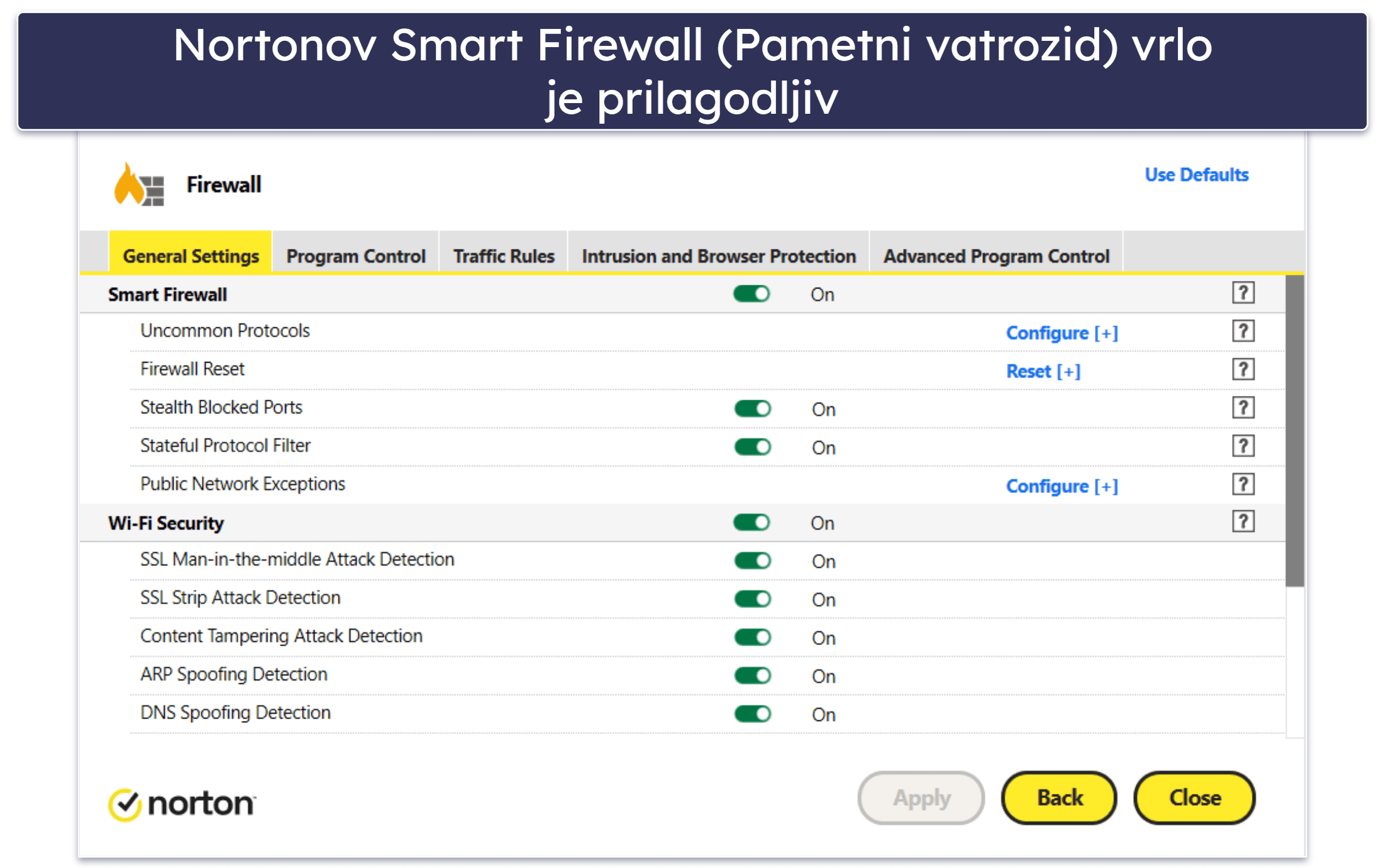 Nortonove značajke sigurnosti