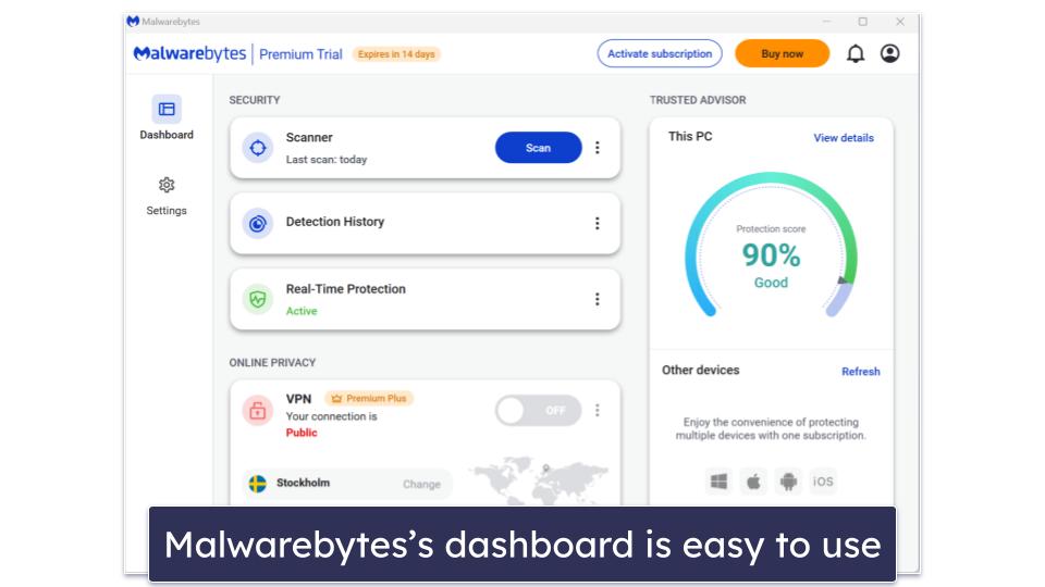 6. Malwarebytes Premium — Simple Security With a Good Antivirus Engine