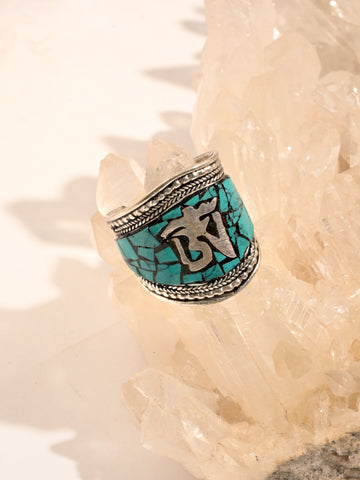 Tibetan Turquoise Om Finger Ring