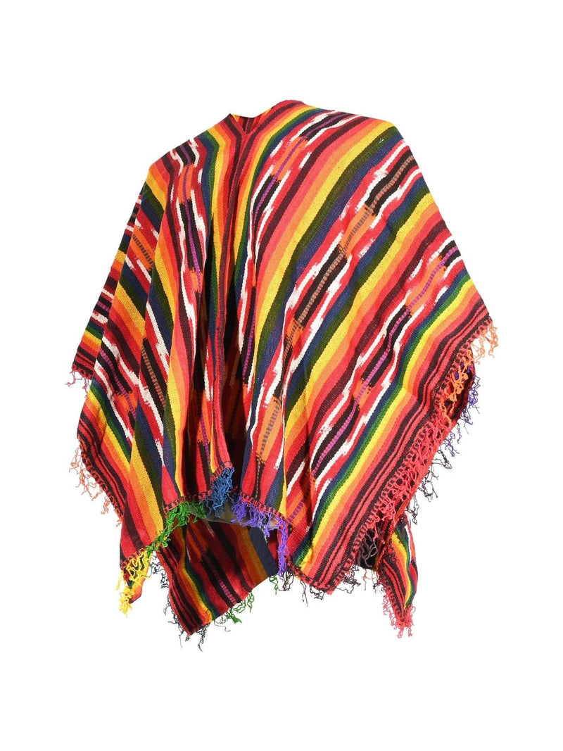 Peruvian Traditional Wool Blend Poncho - Rainbow Chakana