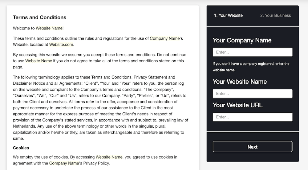 Terms and Conditions Generator