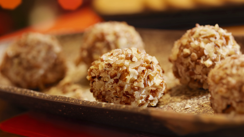 single serve cheese balls on a platter