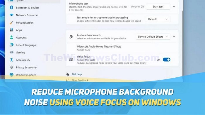 Reduce microphone background noise using Voice Focus on Windows