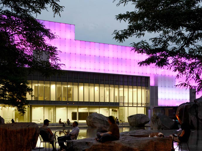 TMU's Image Centre outside shot at dusk