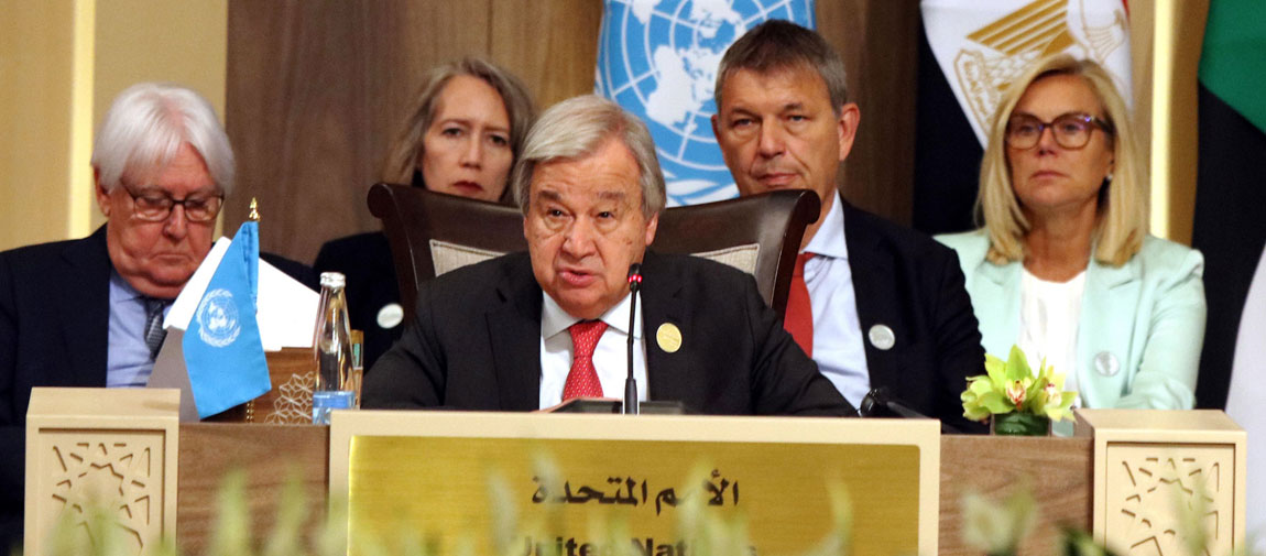 Secretary-General António Guterres delivers remarks in Jordan calling for an urgent humanitarian response in Gaza. UN Photo/Mohammad Ali 