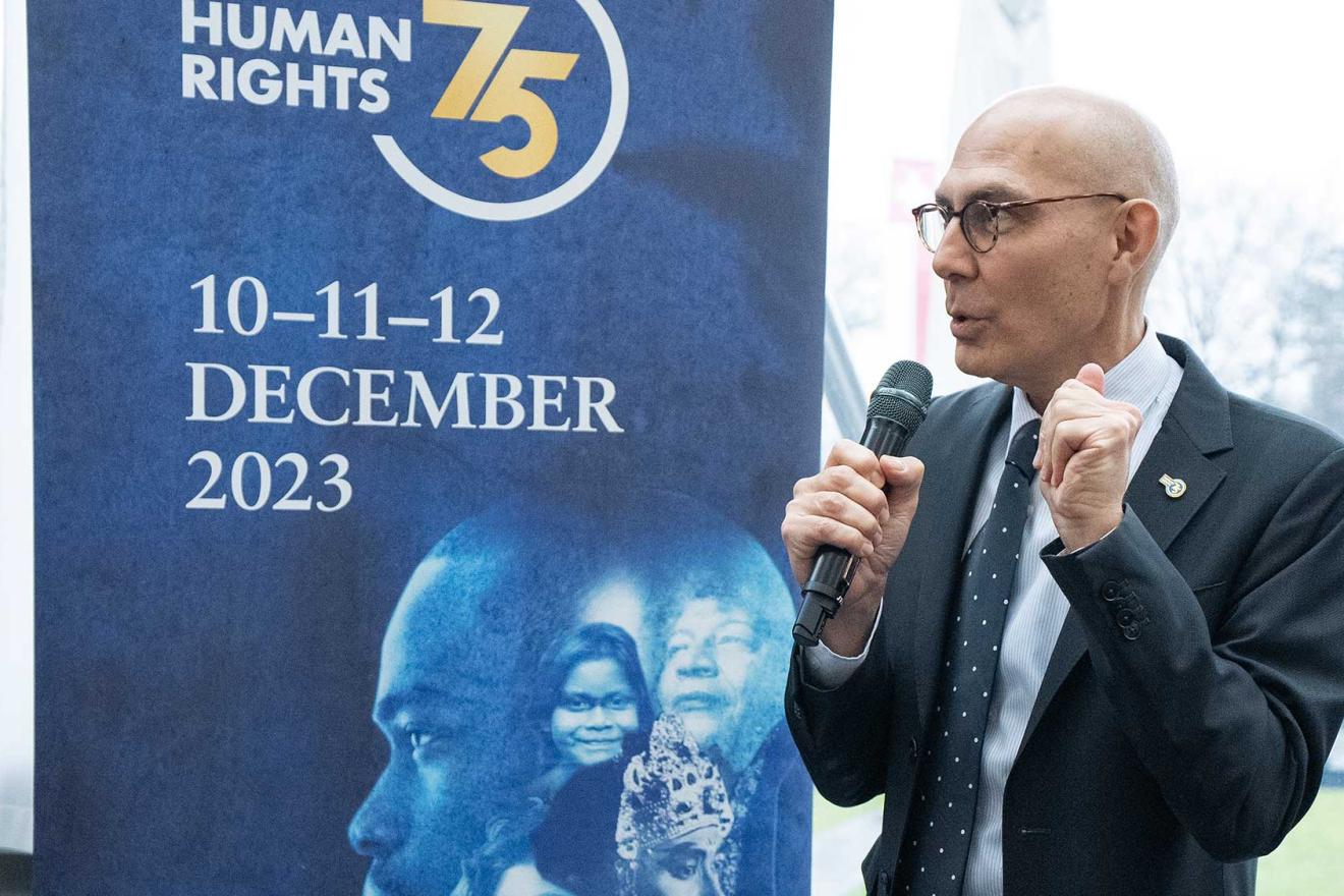 Volker speaking at a Human Rights 75 event