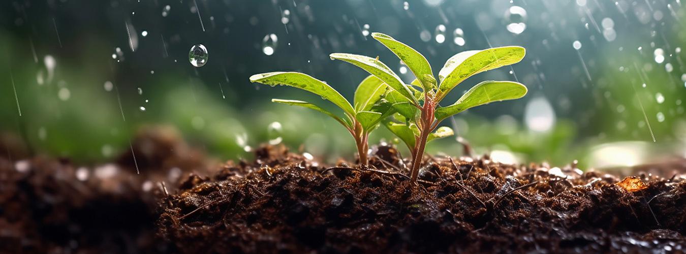 crops in fertile soil under the rain