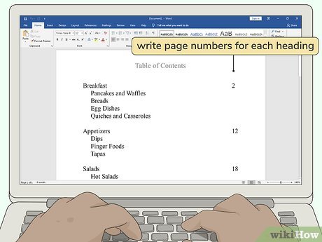 Step 4 Write page numbers for each heading.