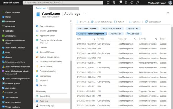 Audit Role Changes (Azure AD Portal)