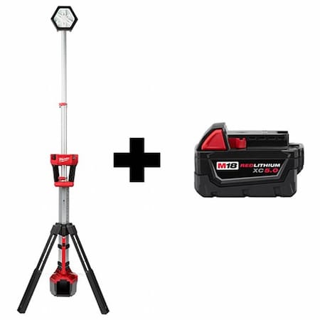 Milwaukee Tool M18™ ROCKET™ Dual Power LED Tower Light w/ Battery 2131-20, 48-11-1850