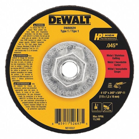 DEWALT High-Performance Cutting Wheels DW8062H