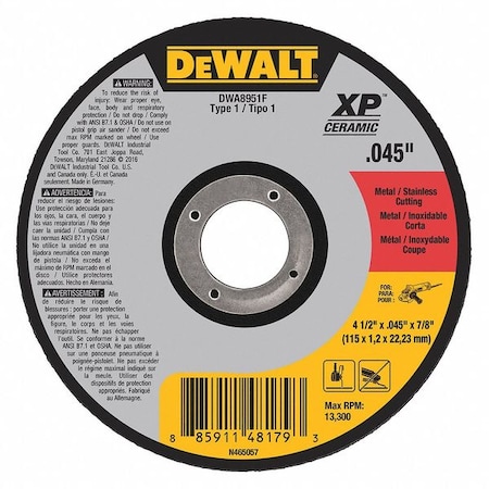 DEWALT 4-1/2" x .045" x 7/8" T1 XP CER Cut-Off Wheel DWA8951F