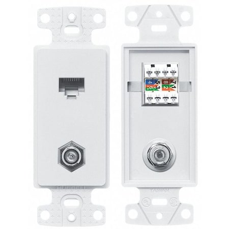 HUBBELL WIRING DEVICE-KELLEMS Wall Plate and Jack, Cat 5e/F-Type, White NS785W
