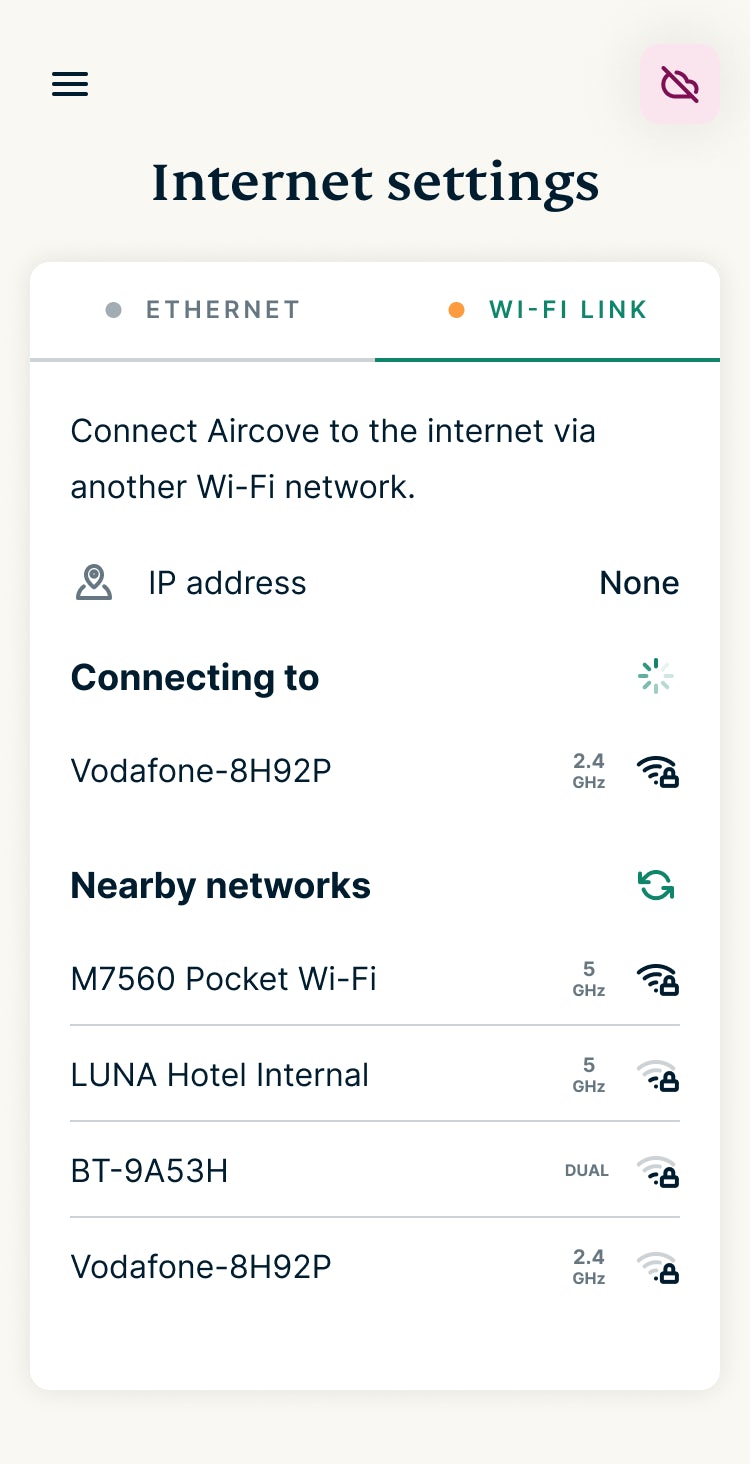 Aircove Go - Wi-Fi Link connecting