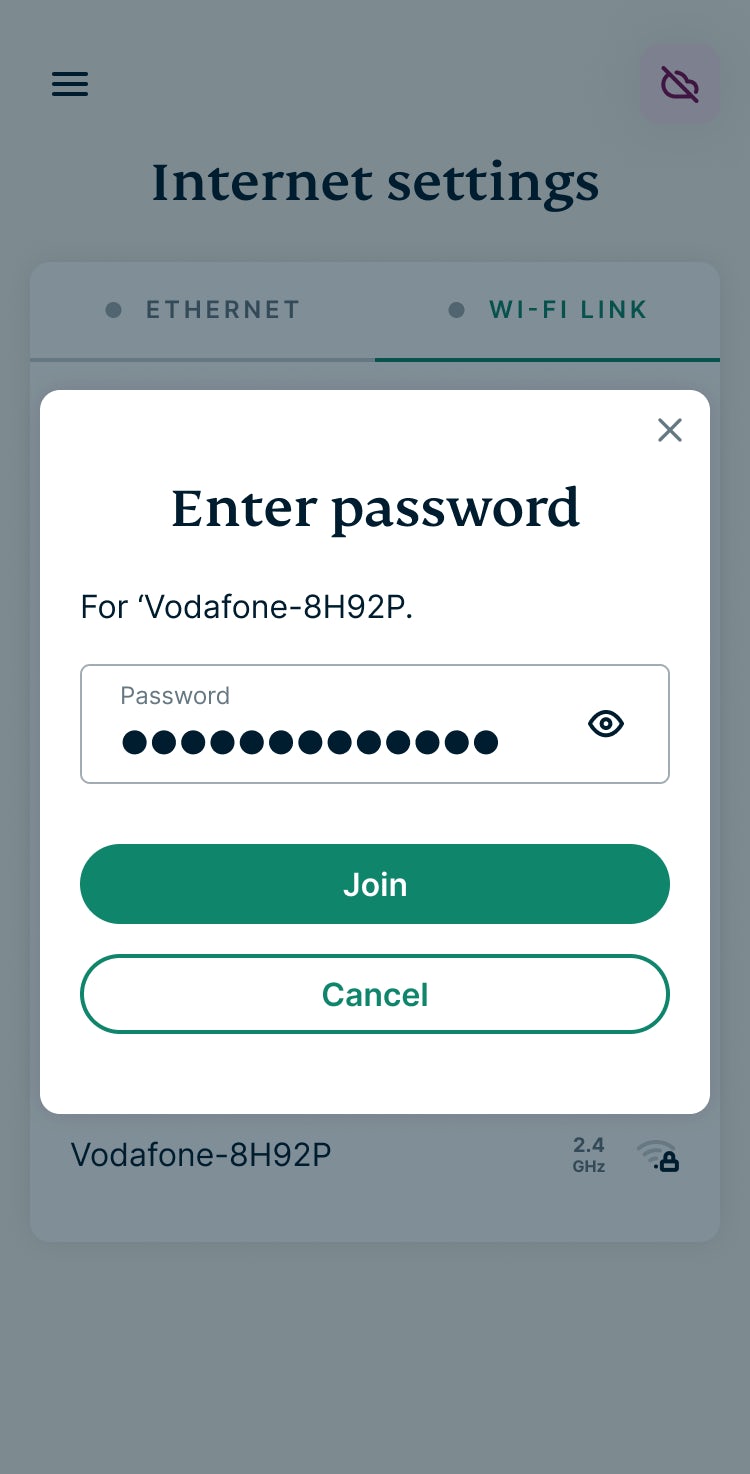 Aircove Go - Internet Settings - Enter Password