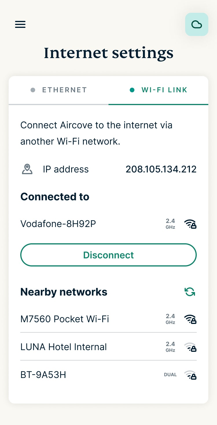 Aircove Go - Wi-Fi Link connected