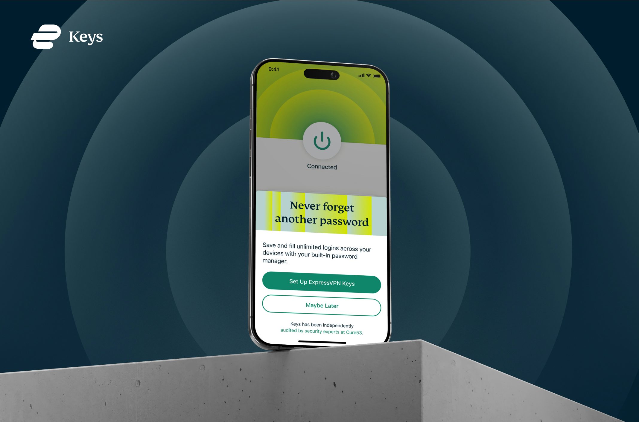 Phone showing the ExpressVPN Keys setup bump